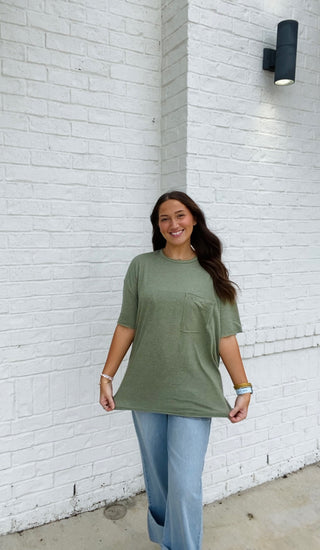 Olive Oversized Boyfriend Tee- Boyfriend, clothing, Curvy, FALL, fall clothes, fall transition, olive, olive top, oversized, OVERSIZED TEE, OVERSIZED TOP, PLUS, plus size, pocket shirt, pockets, Tops-Ace of Grace Women's Boutique