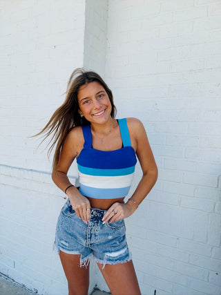 Shades of Blue Striped Tank- blue tank, BLUE TANK TOP, CROPPED TANK, CROPPED TANK TOP, summer tank, tank, tank top, Tops-Ace of Grace Women's Boutique