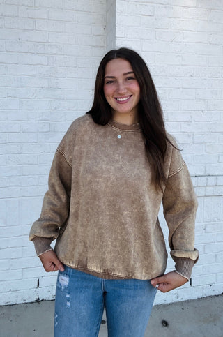 Acid Wash Sweatshirt- beige sweatshirt, clothing, comfy sweatshirt, oversized sweatshirt, plus size sweatshirt, plus sweatshirt, sweatshirt, SWEATSHIRTS, Tops-Ace of Grace Women's Boutique