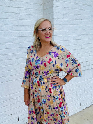 FLORAL LONG SLEEVE TIERED DRESS- Curvy,Dresses & Rompers,floral,floral dress,plus,plus dress-Ace of Grace Women's Boutique