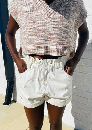 Cream Leather Shorts- Bottoms,clothing,CREAM SHORTS,dressy shorts,LEATHER,LEATHER SHORTS,Seasonal,shorts-Ace of Grace Women's Boutique