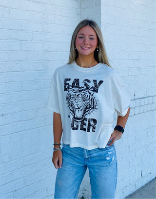 Easy Tiger Graphic tee- crop, crop top, CROPPED, easy, graphic, GRAPHIC TEE, Graphic Tees, graphic tshirt, TIGER, TIGER GRAPHIC TEE, Tops-Ace of Grace Women's Boutique