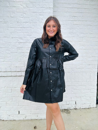 Black Leather Babydoll Dress- BLACK, black dress, black leather, church dress, Curvy, dresses & rompers, LEATHER, LEATHER DRESS, Pleather-Ace of Grace Women's Boutique