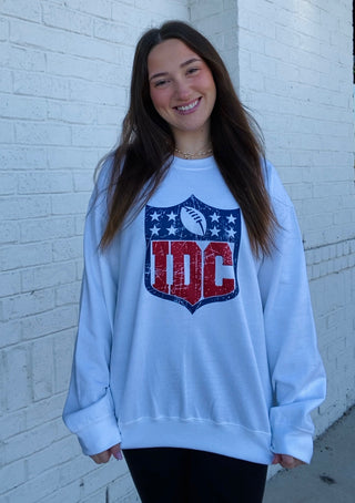 IDC Football Sweatshirt- comfy sweatshirt, Curvy, football, grey sweatshirt, Madelynn, MadelynnGrace, NFL, plus size sweatshirt, plus sweatshirt, sweatshirt, SWEATSHIRTS, Tops-Ace of Grace Women's Boutique