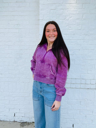 Acid Wash Half Zip Pullover | 2 colors- half zip,Lulu,outerwear,pullover,Scooba,Scuba,Tops-Ace of Grace Women's Boutique