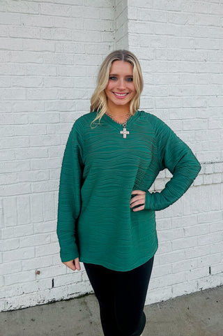 Green Textured Side Slit Top- Color Green,Curvy,GREEN,Seasonal,Tops-Ace of Grace Women's Boutique
