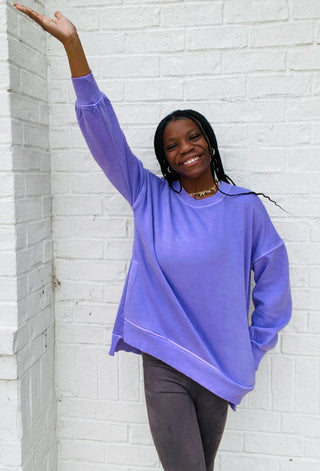 Hi-Low Pullover with Pocket- clothing, Hi, HOT PINK, hot pink top, lavendar, lavender, LAVENDER TEE, LAVENDER TOP, oversized sweatshirt, pink, pink pullover, pink sweatshirt, pullover, purple sweatshirt, sweatshirt, SWEATSHIRTS, teal, TEAL SHIRT, TEAL TOP, Tops, Xlothi-Ace of Grace Women's Boutique