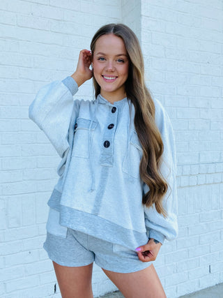Grey French Terry Knitted Set- clothing, grey, Loungewear, Sets-Ace of Grace Women's Boutique