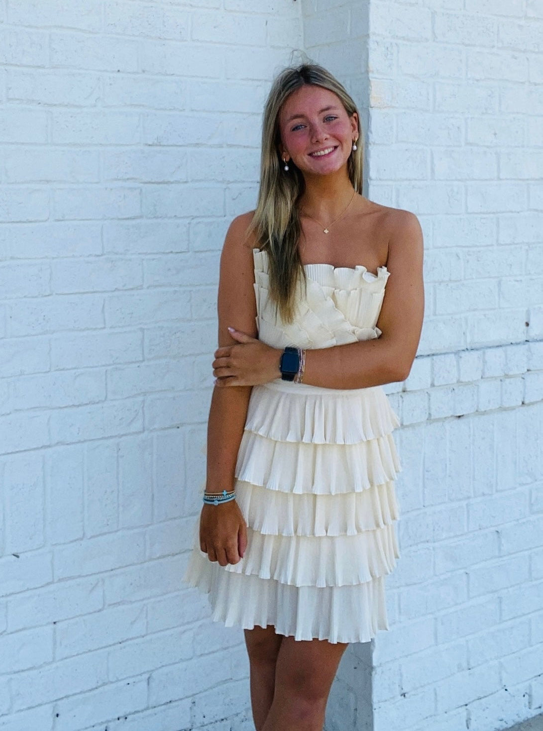 Cream Layered Pleated Ruffle Mini Dress Ace of Grace Boutique Cream Layered Pleated Ruffle Mini Dress Ace of Grace Boutique