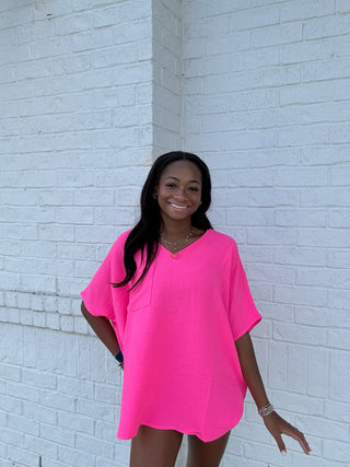 Perfect for Work Top - Bright Pink- Curvy,hot pink top,oversized,OVERSIZED TOP,Perfect for work,pink top,PLUS,plus size,PLUS SIZE TEE,PLUS SIZE TOP,TOP,Tops,WORK TOP,WOVEN TOP-Ace of Grace Women's Boutique