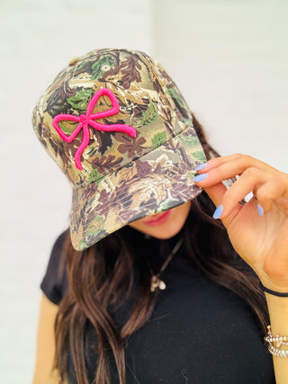 Camo Trucker Hat with Pink Bow- Accessories,accessory,BOW,Bow detail,BOWS,camo,camo hat,Camouflage,cap,hair accessory,hats,HOT PINK,Madelynn,MadelynnGrace,Otto,pink,trucker hat,trucker hats-Ace of Grace Women's Boutique