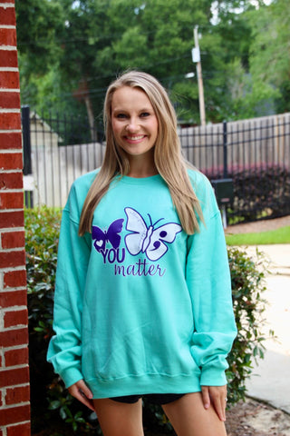 You Matter Sweatshirt • Allie from Alabama- Alabama, Allie, Allie from alabama, butterflies, butterfly, butterfly tee, clothing, comfy sweatshirt, Curvy, green sweatshirt, grey sweatshirt, Matter, mauve sweatshirt, Merch, oversized sweatshirt, pink sweatshirt, plus size sweatshirt, plus sweatshirt, purple sweatshirt, sweatshirt, SWEATSHIRTS, Tops, You matter-Mint-S-Ace of Grace Women's Boutique