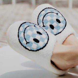 Comfy Slippers | 4 patterns- Accessories, accessory, gifts, house slippers, slippers-Blue Happy-S/M-Ace of Grace Women's Boutique