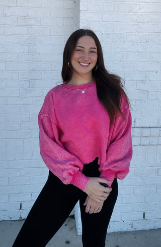 Acid Wash Cropped Pullover | 2 colors- Acid, clothing, comfy sweatshirt, cropped sweatshirt, FALL, fall clothes, pink sweatshirt, sweatshirt, SWEATSHIRTS, Tops-Ace of Grace Women's Boutique