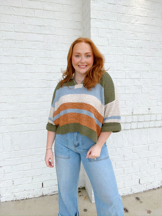 Soft Striped Sweater- clothing, cropped sweater, soft shirt, stripes, sweater top, Tops-Ace of Grace Women's Boutique