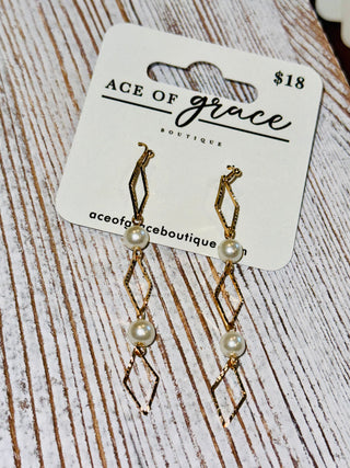 Diamond Dangle Pearl Earrings- LIVESALE-Ace of Grace Women's Boutique