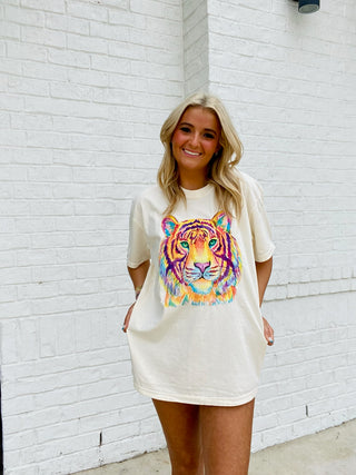Multi Tiger Face Graphic Tee- clothing, COLORFUL GRAPHIC TEE, COMFORT COLOR, Curvy, graphic T-shirt, GRAPHIC TEE, Graphic Tees, graphic tshirt, leopard graphic tee, Mason, plus size graphic tee, T-shirt, TIGER GRAPHIC TEE, Tops-Ace of Grace Women's Boutique