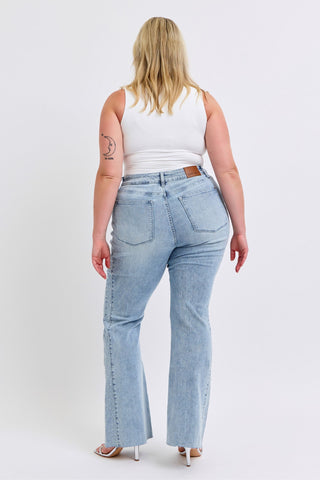 Judy Blue Rhinestone Flare Jeans- Bottoms, clothing, Curvy, denim jeans, flare jeans, JEANS, Judy, JUDY BLUE, plus jeans, PLUS SIZE JEANS, RHINESTONE JEANS-Ace of Grace Women's Boutique