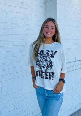 Easy Tiger Graphic tee- crop, crop top, CROPPED, easy, graphic, GRAPHIC TEE, Graphic Tees, graphic tshirt, TIGER, TIGER GRAPHIC TEE, Tops-Ace of Grace Women's Boutique