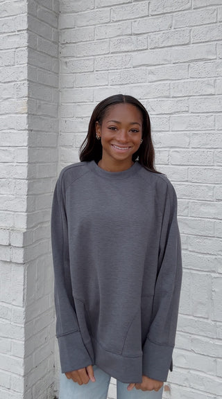 Soft Side Slit Scuba Pullover-TOPS- Curvy,Scuba,SOFT,soft shirt,soft top,Softest,Softline,Softstream,Softstreme,Tops,zenana-Charcoal-S-Ace of Grace Women's Boutique