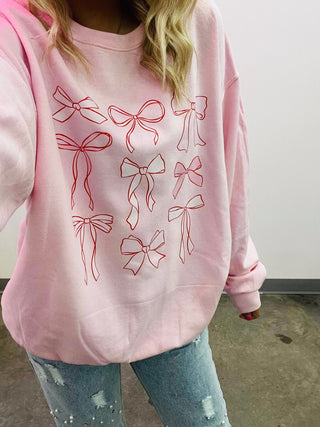 MADELYNN GRACE Pink Ribbon Sweatshirt - LAST ONE SIZE LARGE- BOWS, clothing, COMFY, comfy sweatshirt, Curvy, HOT PINK, LIGHT PINK, MadelynnGrace, pink, pink sweatshirt, pink top, ribbon-Ace of Grace Women's Boutique