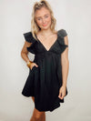 Black Ruffled Tie Back Dress- black dress, dress, flowy dress, game day, game day dress, game days, open back-Ace of Grace Women's Boutique