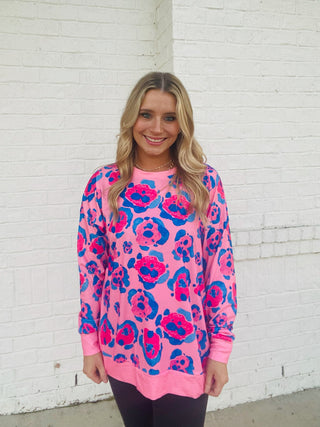 Pink and Blue Animal Print Top- curv,Curvy,LEOPARD,leopard graphic tee,LEOPARD PRINT,leopard sweater,leopard top,Tops-Ace of Grace Women's Boutique