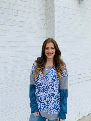 Ribbed Sleeve Leopard Tri-Blend Top- animal,ANIMAL PRINT,Curvy,LEOPARD,LEOPARD PRINT,leopard top,PLUS,plus size,plus size sweatshirt,plus sizes,Tops-Ace of Grace Women's Boutique