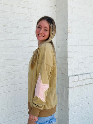 Star Patchwork Exposed Seam Sweatshirt- Curvy,PLUS,STAR,star sweatshirt,sweatshirt,Tops-Ace of Grace Women's Boutique