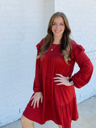 Tiered Ruffle Detail Dress - Rust- colorful dress,Curvy,dress,dresses & rompers,Dressy,Midi Dress,plus dress,plus size dress,teacher-Ace of Grace Women's Boutique