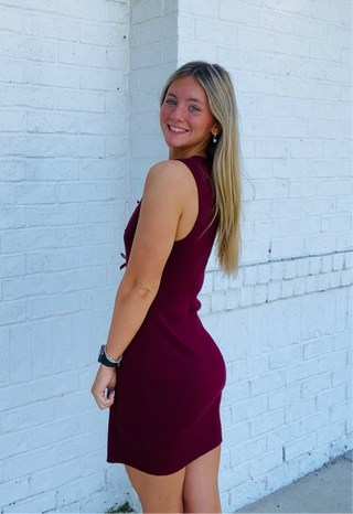 Maroon Bow Sweater Dress- dresses & rompers, game, game day, game day dress, game days, gameday, HAIL STATE, HAILSTATE, MAROON, maroon dress, Mississippi state-Ace of Grace Women's Boutique