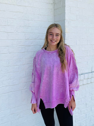 Acid Wash High-Low Pullover- Acid,black pullover,blue pullover,brown pullover,COMFY,comfy sweatshirt,Curvy,green sweatshirt,Hi-low,High-low,mineral,MINERAL WASH,MINERAL WASHED,oversized,oversized sweater,oversized sweatshirt,OVERSIZED TOP,pink pullover,pink sweatshirt,PLUS,plus size,plus size sweatshirt,plus sweatshirt,pullover,purple sweatshirt,sweatshirt,SWEATSHIRTS,Tops-Pink-S/M-Ace of Grace Women's Boutique