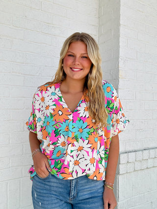 Floral Print Oversized Top- beach,BEACH OUTFIT,clothing,colorful,comfy,floral,floral print,FLORAL TOP,florals,mint,oversized,OVERSIZED TOP,pink,summer,summer shirt,SUMMER TOP,Tops-Ace of Grace Women's Boutique