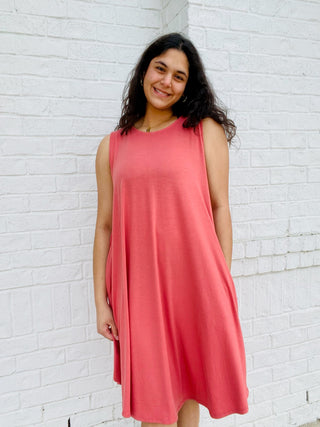 Coral Pocket Tank Dress- clothing,Curvy,dresses & rompers,Sale-Ace of Grace Women's Boutique