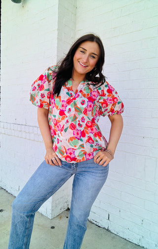 Floral Print Balloon Sleeve Top- clothing,floral,floral pattern,floral print,FLORAL TOP,florals,SPRING,Spring shirt,summer,Tops-Ace of Grace Women's Boutique