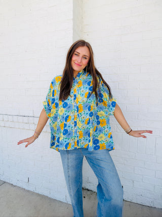 Blue Floral Dolman Top- Curvy,floral,floral pattern,FLORAL TOP,florals,summer,summer shirt,SUMMER TOP,Tops-Ace of Grace Women's Boutique