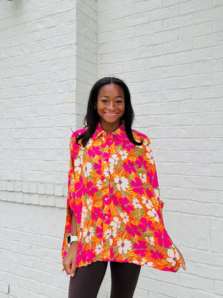 Pink & Orange Floral Print Loose Fit Top- floral,floral pattern,floral print,FLORAL TOP,florals,summer,SUMMER TOP,summer work top,Tops-Ace of Grace Women's Boutique