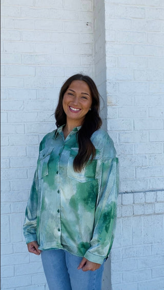 Shades of Green Satin Top- Christmas tshirt,clothing,Curvy,fall clothes,Green shirt,mama shirt,oversized sweatshirt,plus size sweatshirt,pocket shirt,Seasonal,SHIRT,st. paddy's,ST. PATRICK'S DAY,Tops-Ace of Grace Women's Boutique