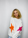 Star Sleeve Sweater Top- knit sweater, pink sweater, SWEATER., white sweater-Ace of Grace Women's Boutique