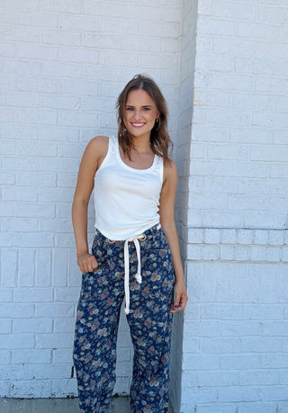 Denim Ditsy Floral Pants- Bottoms,denim,Ditsy,fall jeans,floral,JEANS,PANTS,PREORDER-Ace of Grace Women's Boutique
