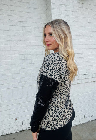 Sequin Sleeve Leopard Print Top- clothing,curv,Curvy,LEOPARD,PLUS,SEQUIN,sequin top,SEQUINS,Tops-Ace of Grace Women's Boutique