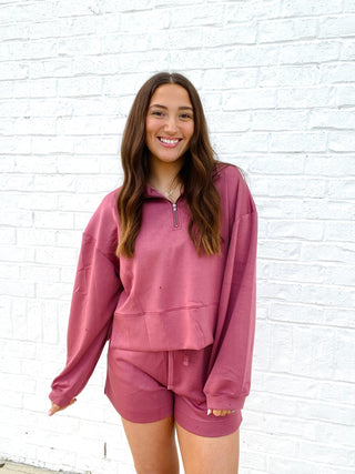 Soft Plum Pullover Set- clothing, COMFY, comfy sweatshirt, half zip, Lulu, MATCHING, MATCHING SET, Sets, Softstream, Softstreme-Ace of Grace Women's Boutique