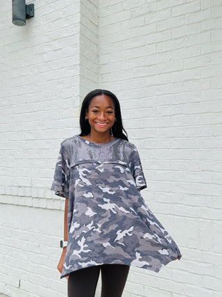 Camo Print Sequin Contrast Top- camo,camo shirt,camo top,Camouflage,SEQUIN,sequin top,SEQUINS,Tops-Ace of Grace Women's Boutique