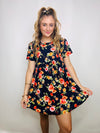 Navy Short Sleeve Midi Length Floral Dress- church dress, colorful dress, dress, floral dress, flowy dress, plus size, plus size dress-Ace of Grace Women's Boutique