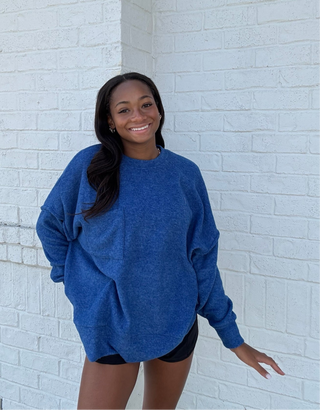 Brushed Hacci Oversized Top - Royal- clothing,Curvy,Hacci,oversized,oversized sweater,oversized sweatshirt,OVERSIZED TEE,OVERSIZED TOP,SOFT,soft shirt,soft top,Softest,Tops-Ace of Grace Women's Boutique