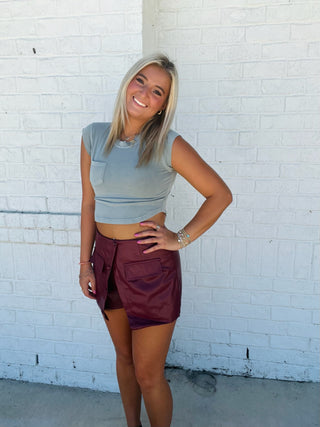 Split Front Button Down Skort | 2 colors- BLACK LEATHER SKIRT, black skirt, black Skort, Bottoms, clothing, fall skirt, game, game day, game day dress, game day skort, gameday, leather skirt, LEATHER SKORT, MAROON, maroon dress, maroon shorts, maroon skirt, skirt, skort-Ace of Grace Women's Boutique