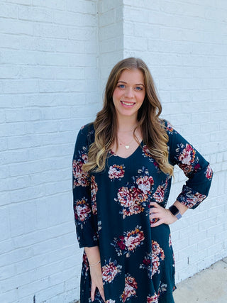 FLORAL PRINT TUNIC DRESS- church dress,clothing,dresses & rompers,FALL,fall clothes,floral-Ace of Grace Women's Boutique