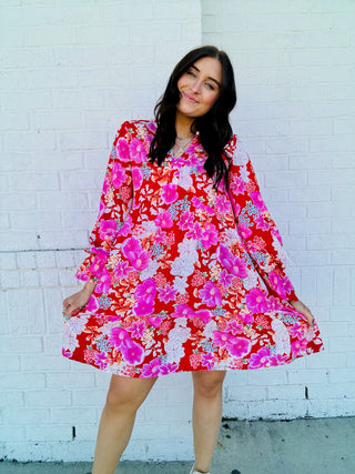 Red Floral Babydoll Dress- clothing,Curvy,dresses & rompers,Easter,Easter dress,floral,floral dress,floral pattern,floral print,florals-Ace of Grace Women's Boutique