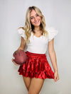 Red Metallic Ruffle Skort- game, game day, game day skort, game days, gameday, red skort, ruffle skort, skort-Ace of Grace Women's Boutique