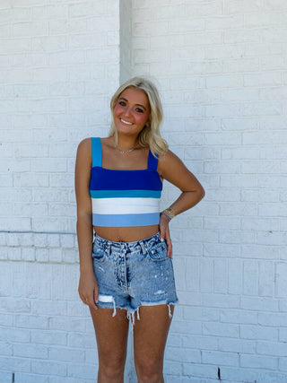 Shades of Blue Striped Tank- blue tank, BLUE TANK TOP, CROPPED TANK, CROPPED TANK TOP, summer tank, tank, tank top, Tops-Ace of Grace Women's Boutique
